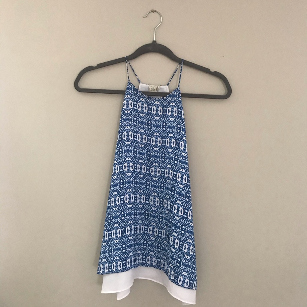 Blue and White Racerback Tank Blouse Size Small